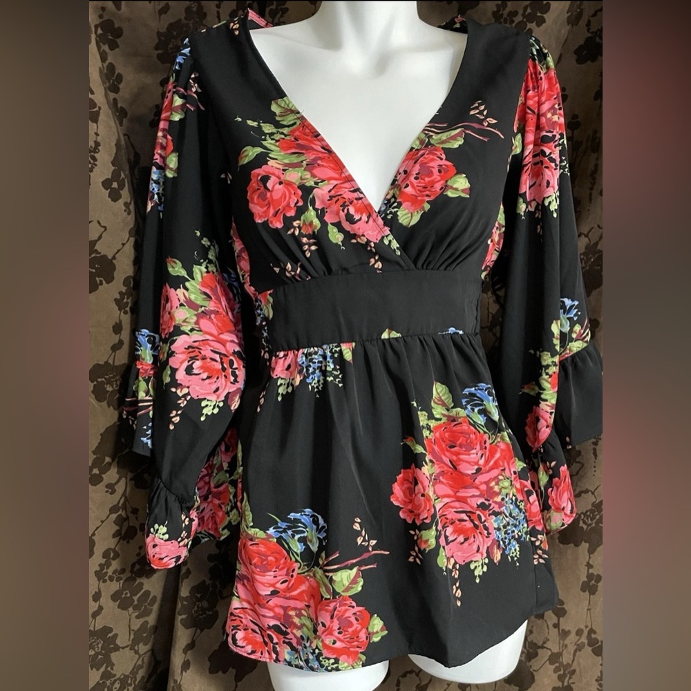 Betsey Johnson Floral V-Neck Top